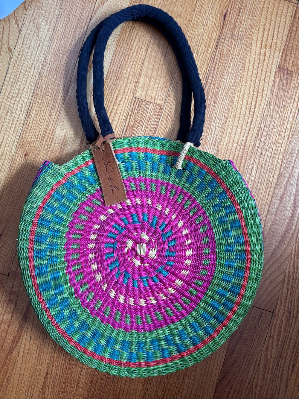 Nena & Co. Round Ghana Tote in Pink, Green & Blue
